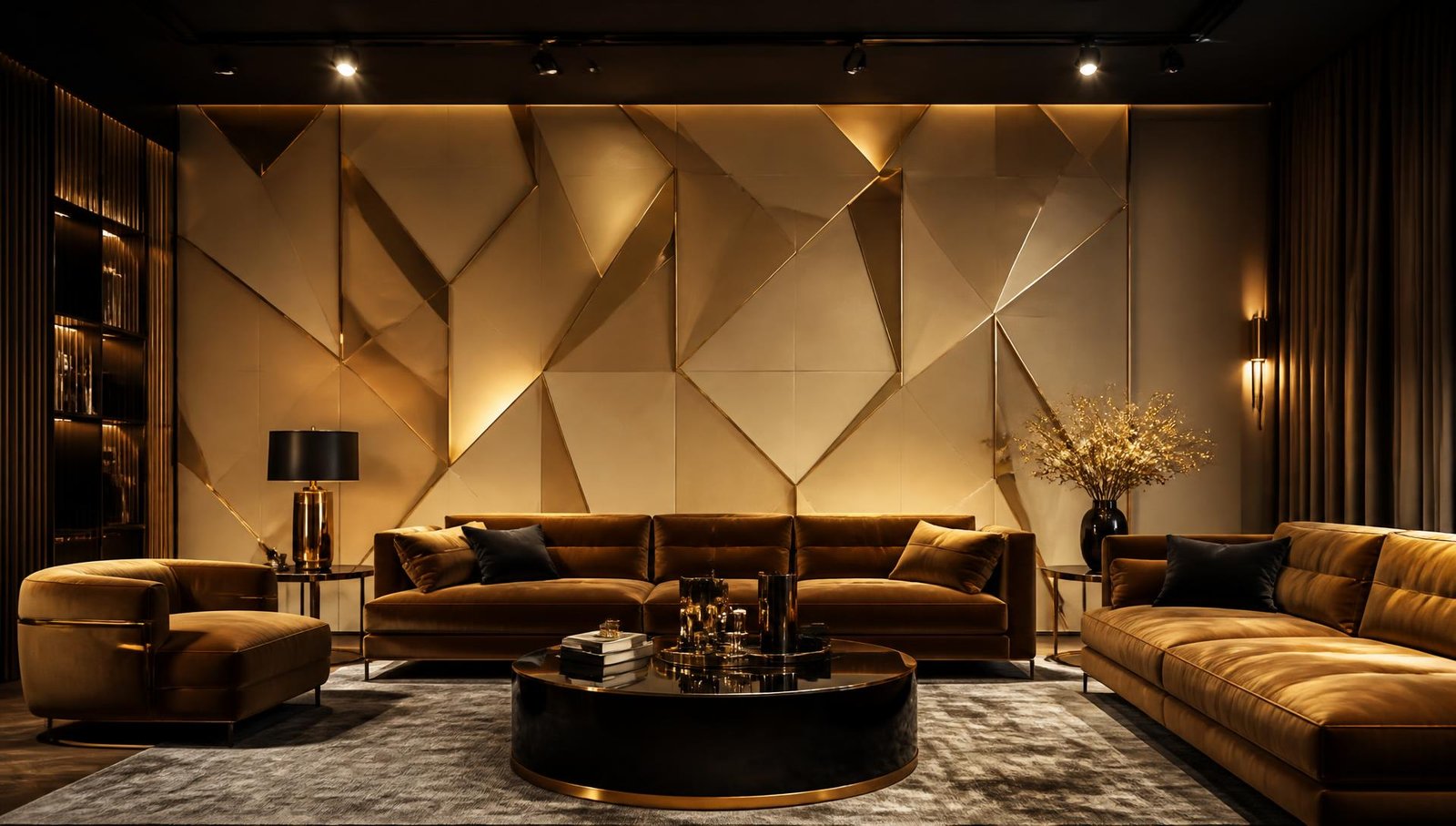 Sala com parede em efeito decorativo 3D